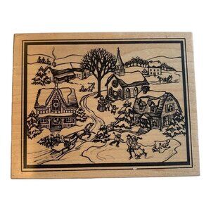 PSX Designs Wood Mounted Stamp Victorian Village Ice Skating K-2063 Snow Holiday